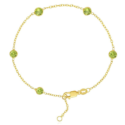 Real 14K Gold Station Gemstone Adjustable Bracelet 6.5"-7"