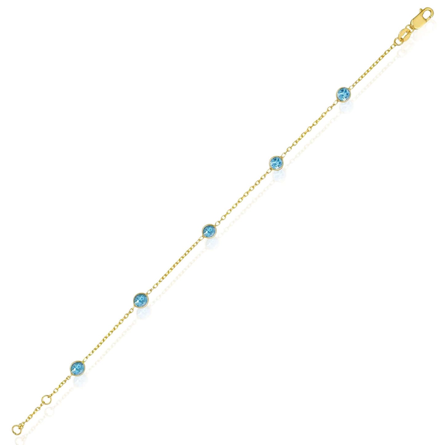 Real 14K Gold Station Gemstone Adjustable Bracelet 6.5"-7"