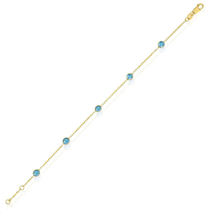 Real 14K Gold Station Gemstone Adjustable Bracelet 6.5"-7"
