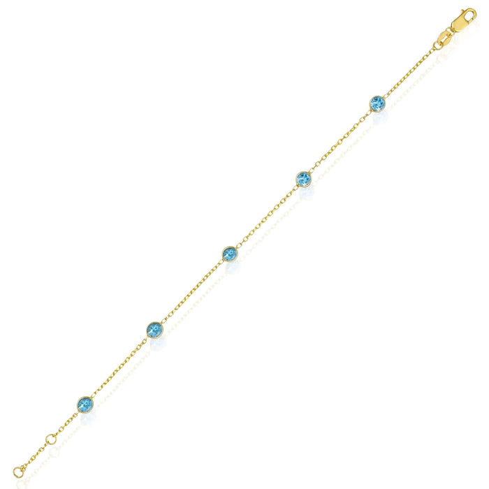 14K Yellow Gold Station Gemstone Adjustable Bracelet (Solid Links) 6.5" - 7" - WJD Exclusives