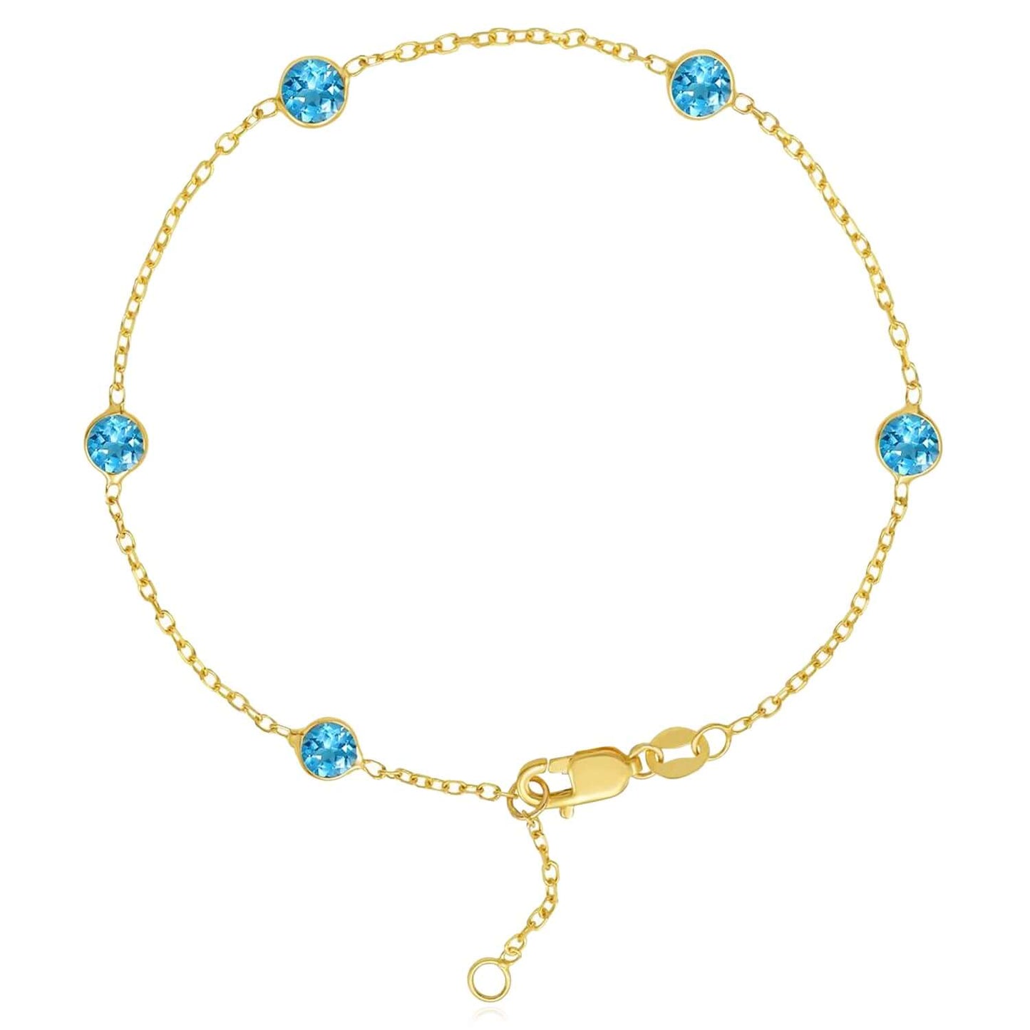 Real 14K Gold Station Gemstone Adjustable Bracelet 6.5"-7"