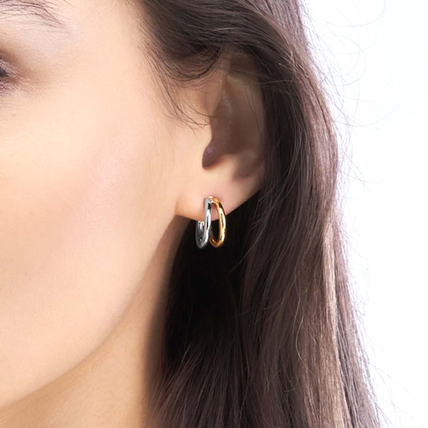 Real 14K Two-Tone Gold Double Hoop Earrings 10mm