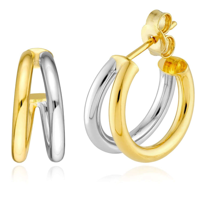 Real 14K Two - Tone Gold Double Hoop Earrings 10mm - WJD Exclusives
