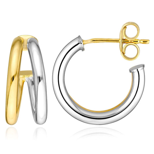 Real 14K Two-Tone Gold Double Hoop Earrings 10mm