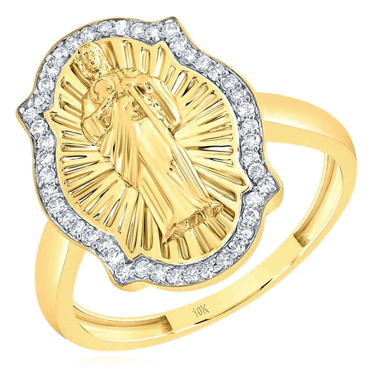 0.20CTW Real Diamond Real 10K Gold Religious St.Jude Ring