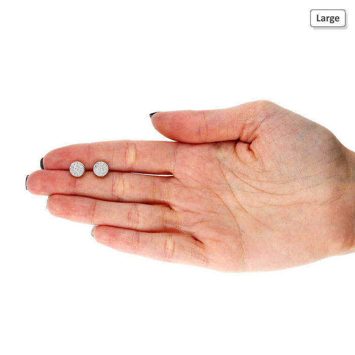 Natural Diamond 10K Yellow Gold Round Cluster Pave Stud Earrings 6.5mm-7.5mm