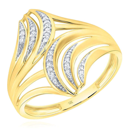 0.06CTW Real Diamond Real 10K Gold Bypass Swirl Ring