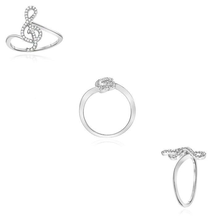 0.15CTW Natural Diamond Real 10K White Gold Treble Clef Music Note Ring - WJD Exclusives