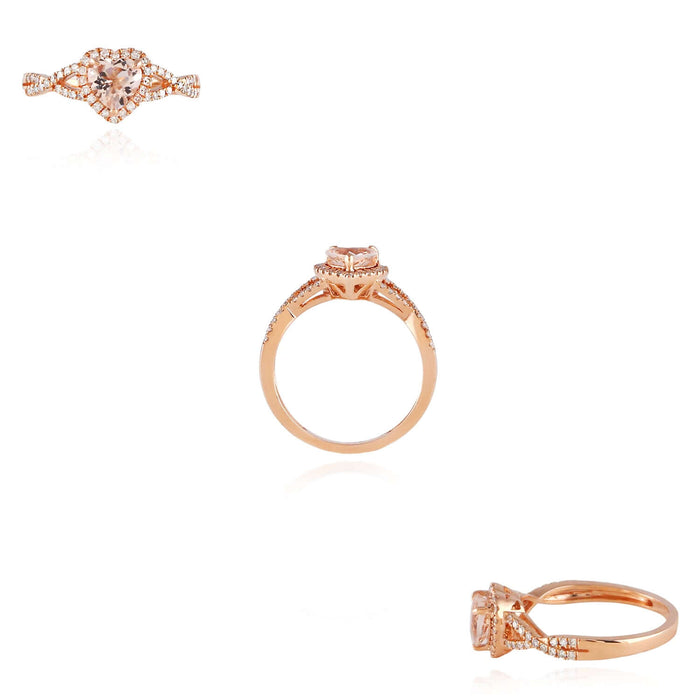 1.25CTW Natural Diamond & Morganite Real 10K Rose Gold Halo Heart Engagement Ring - WJD Exclusives