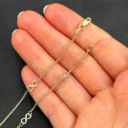 10K Yellow Gold Infinity Adjustable Ankle Bracelet (Solid Links) 9"-10"
