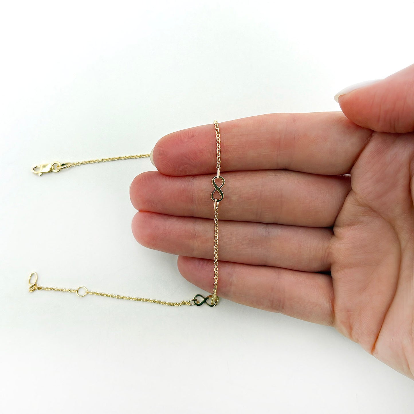 10K Yellow Gold Infinity Adjustable Ankle Bracelet (Solid Links) 9"-10"