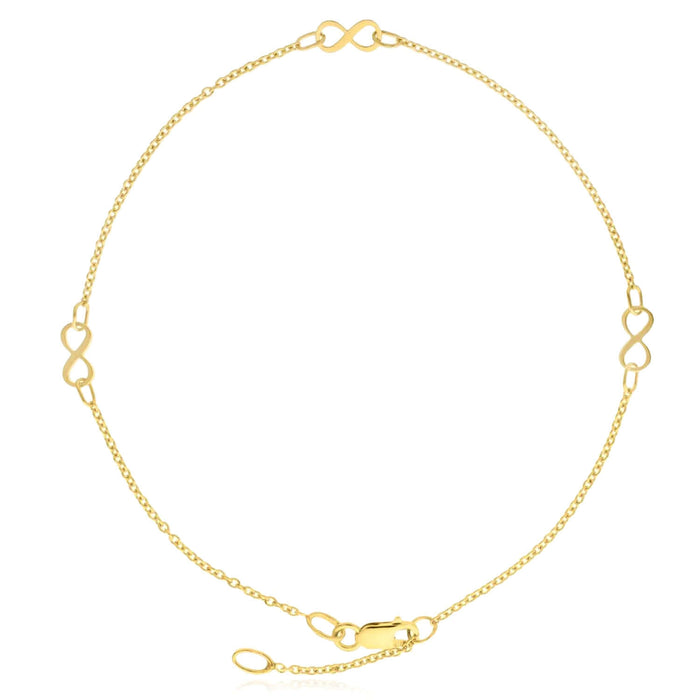 10K Yellow Gold Infinity Adjustable Ankle Bracelet (Solid Links) 9" - 10" - WJD Exclusives