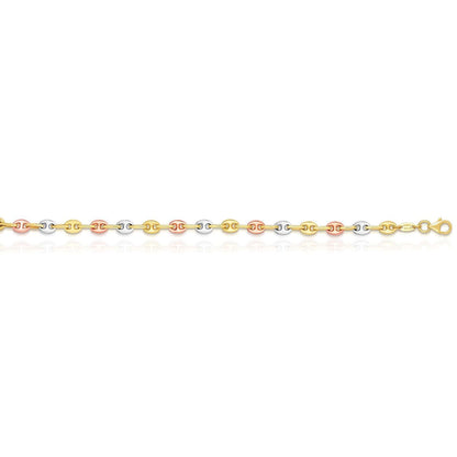 Real 14K Tri-Color Gold 5mm Puffed Mariner Chain Necklace 16" 18" 20"