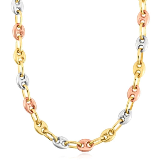 Real 14K Tri-Color Gold 5mm Puffed Mariner Chain Necklace 16" 18" 20"