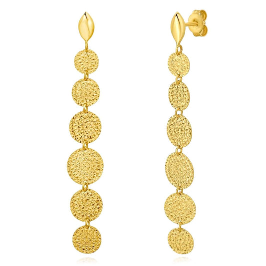 Real 14K Gold Hammered Pebble Dangle Earrings 58mm