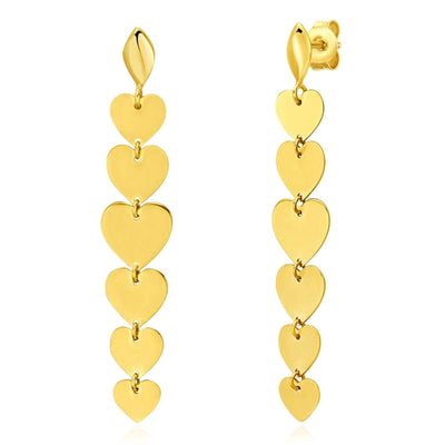 Real 14K Gold Polished Multiple Heart Dangle Earrings 2" - WJD Exclusives
