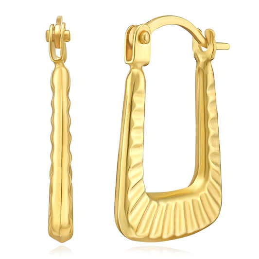 14K Real Gold Polished Tub Back to Back Hoop Earrings 0.5"