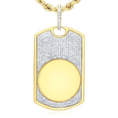 Customizable 1.25CTW Real Diamond Real 10K Gold Dog Tag Memory Pendant 2"
