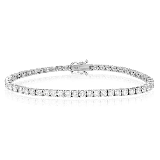 5.75 CTW Lab-Grown Diamond Real 14k White Gold 3.2mm Tennis Bracelet 7"