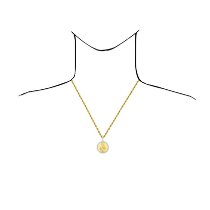 0.15CTW Real Diamond Gold Over Silver Saint Jude Round Pendant 1.7"