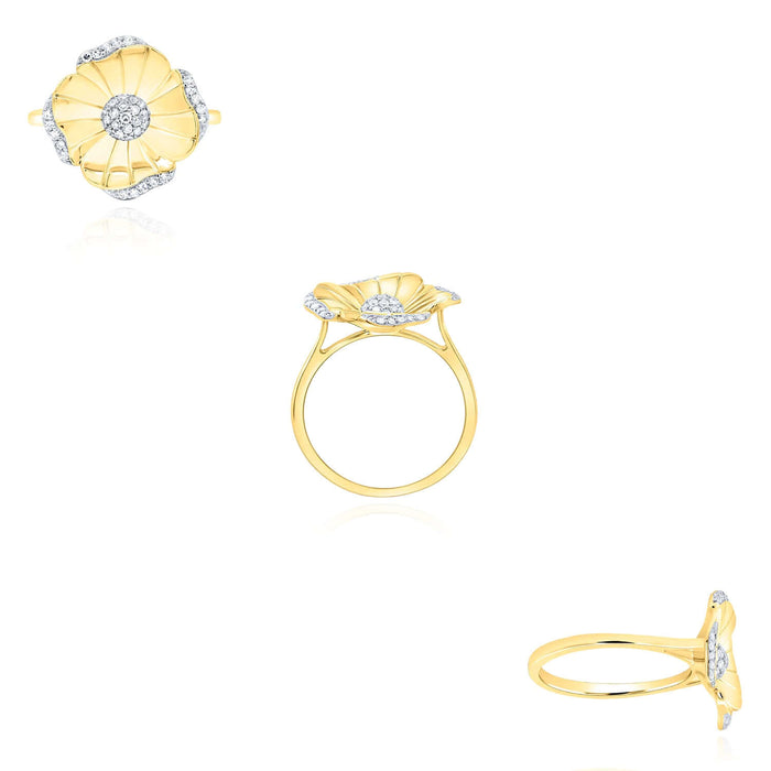 0.20CTW Natural Diamond Real 10K Gold Flower Ring - WJD Exclusives