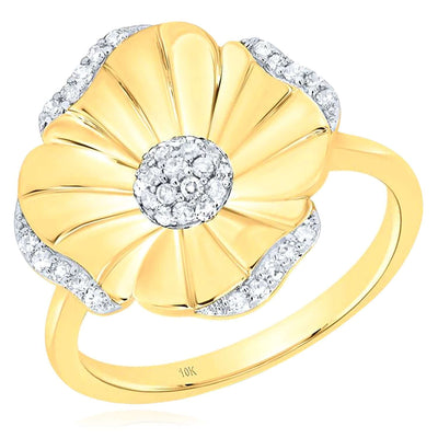 0.20CTW Natural Diamond Real 10K Gold Flower Ring - WJD Exclusives