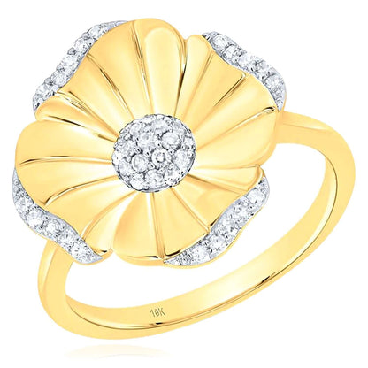 0.20CTW Real Diamond Real 10K Gold Flower Ring