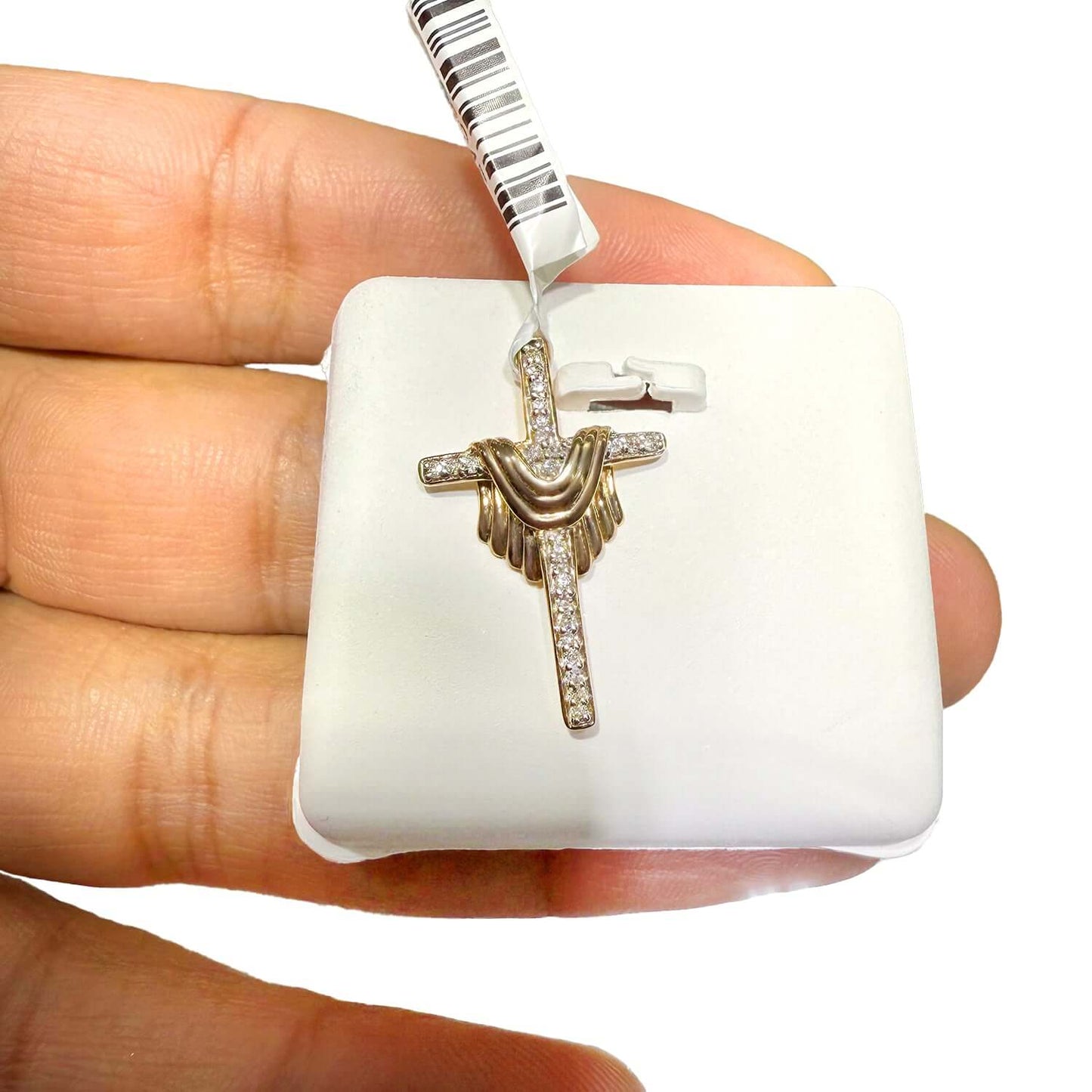 0.10TCW Real Diamond Real 10K Gold Cross Pendant 1"
