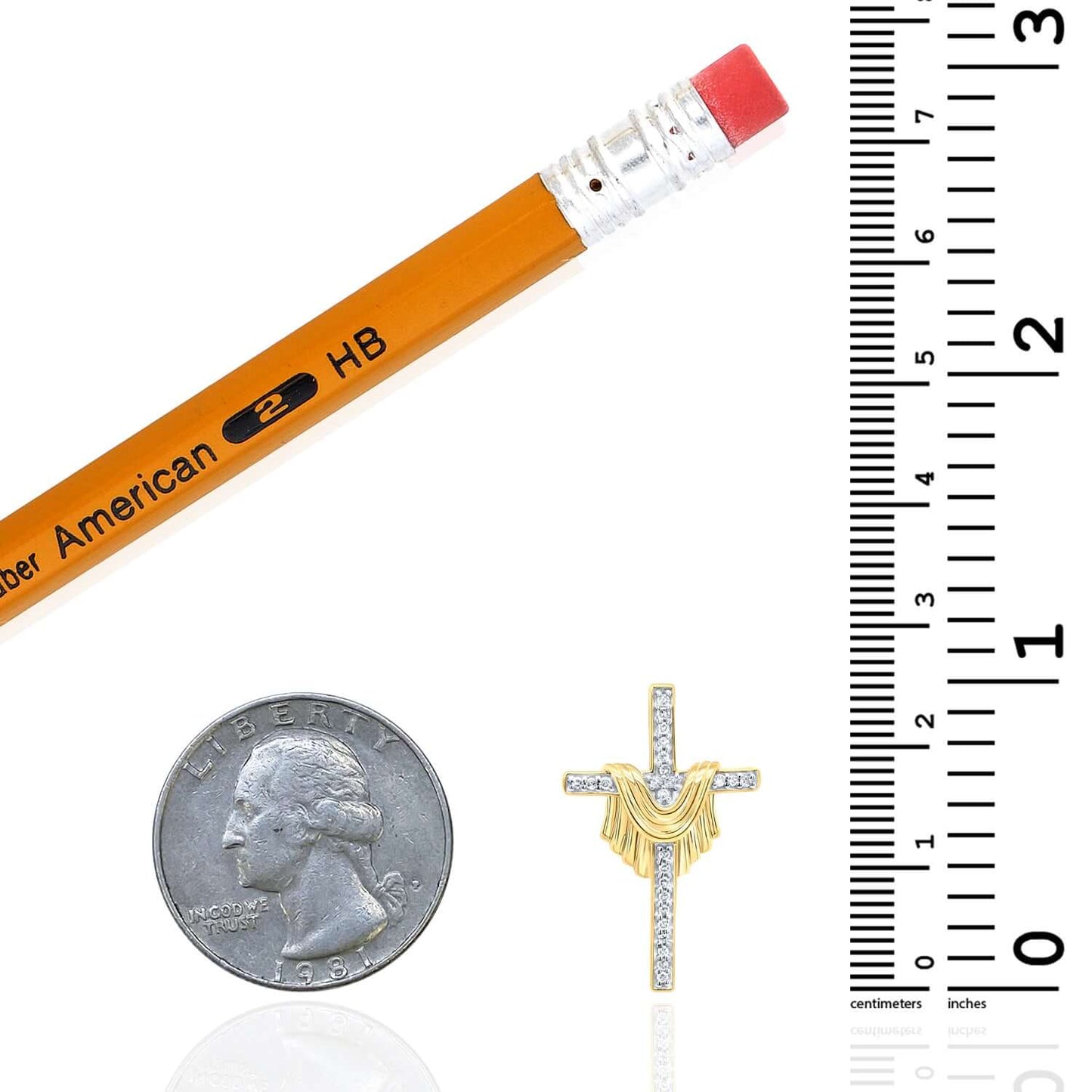 0.10TCW Real Diamond Real 10K Gold Cross Pendant 1"