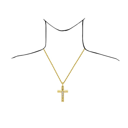 Real 14K Two-Tone Gold Jesus Crucifix Cross Pendant 3"
