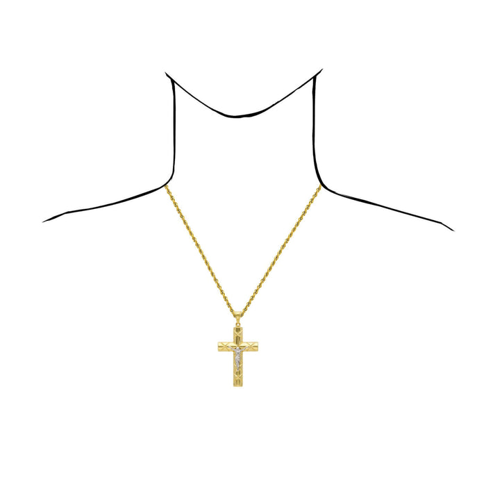 Real 14K Two - Tone Gold Jesus Crucifix Cross Pendant 3" - WJD Exclusives