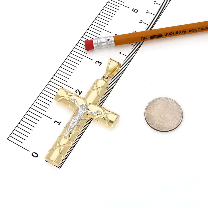 Real 14K Two - Tone Gold Jesus Crucifix Cross Pendant 3" - WJD Exclusives