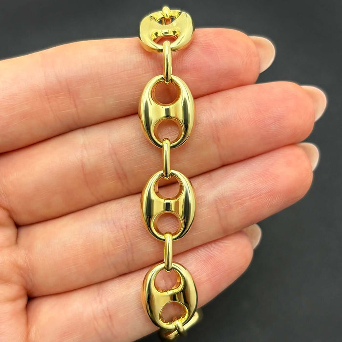 14K Yellow Gold 12mm Puffed Mariner Bracelet (Hollow) 8.5" - WJD Exclusives