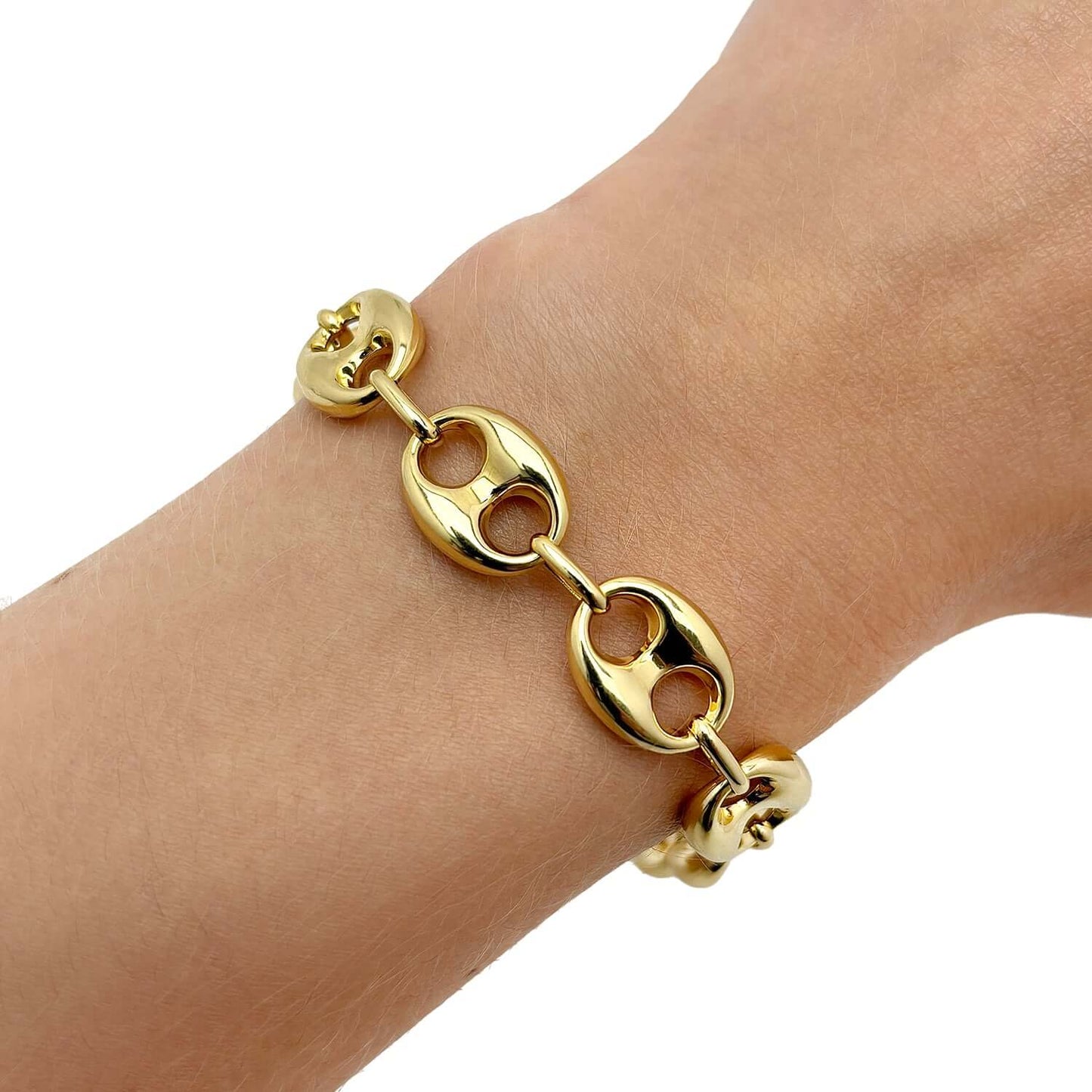Real 14K Gold 12mm Puffed Mariner Bracelet 8.5"