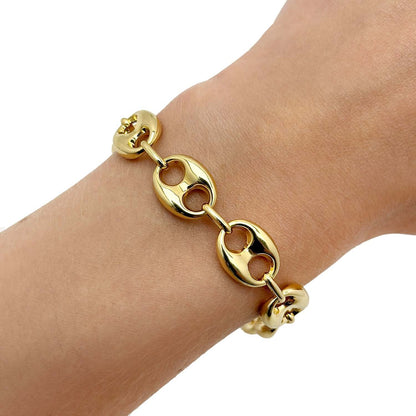 Real 14K Gold 12mm Puffed Mariner Bracelet 8.5"