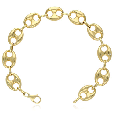14K Yellow Gold 12mm Puffed Mariner Bracelet (Hollow) 8.5" - WJD Exclusives