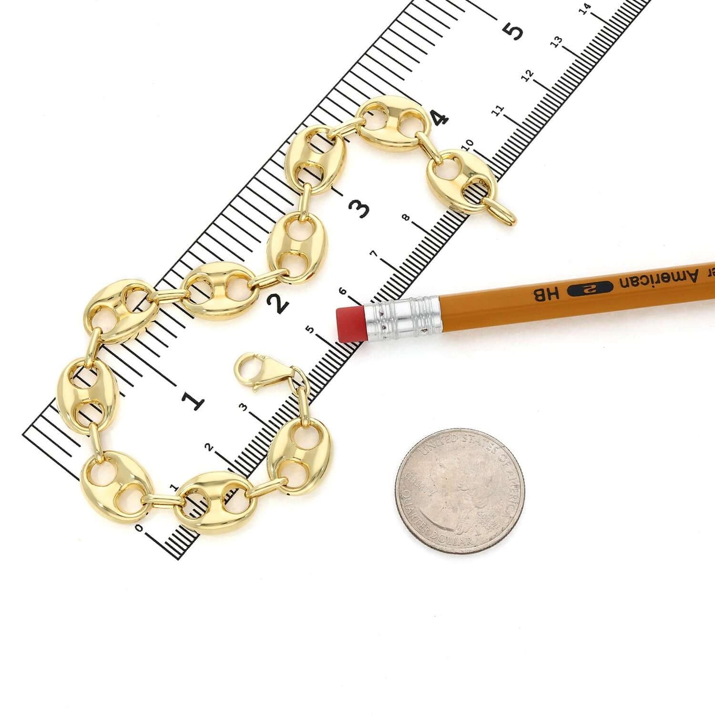 Real 14K Gold 12mm Puffed Mariner Bracelet 8.5"