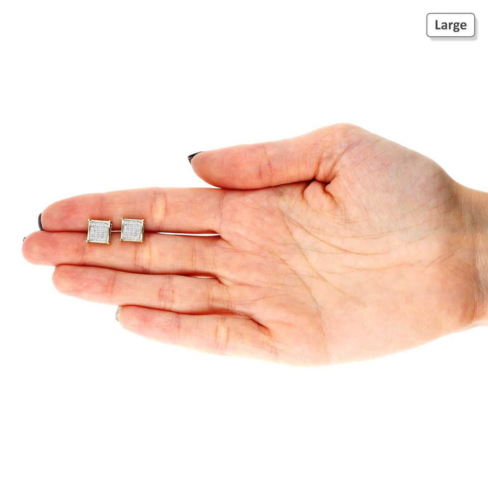 10K Yellow Gold Natural Diamond 3D Square Screw Back Stud Earrings 0.10CT-15CT