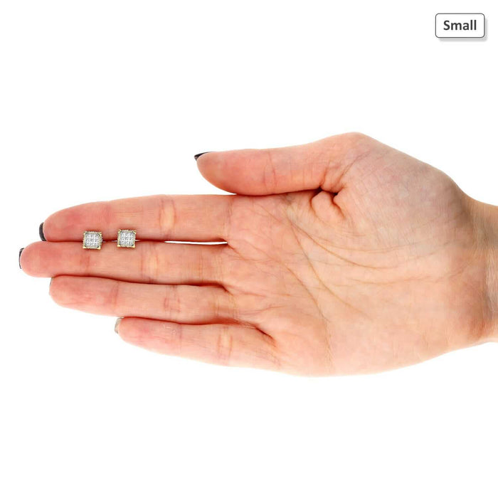 10K Yellow Gold Natural Diamond 3D Square Screw Back Stud Earrings 0.10CT-15CT