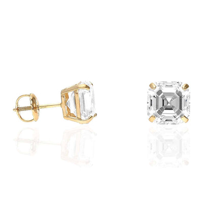 14K Yellow Gold Asscher-Cut CZ Screw Back Stud Earrings 1.5Ct-6Ct