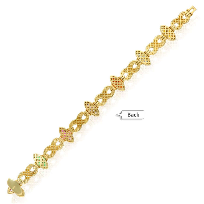 5.91CTW Natural Diamond & Multicolor Marquise Gemstones 10K Yellow Gold Flower Bracelet (Solid Links) 8" - WJD Exclusives