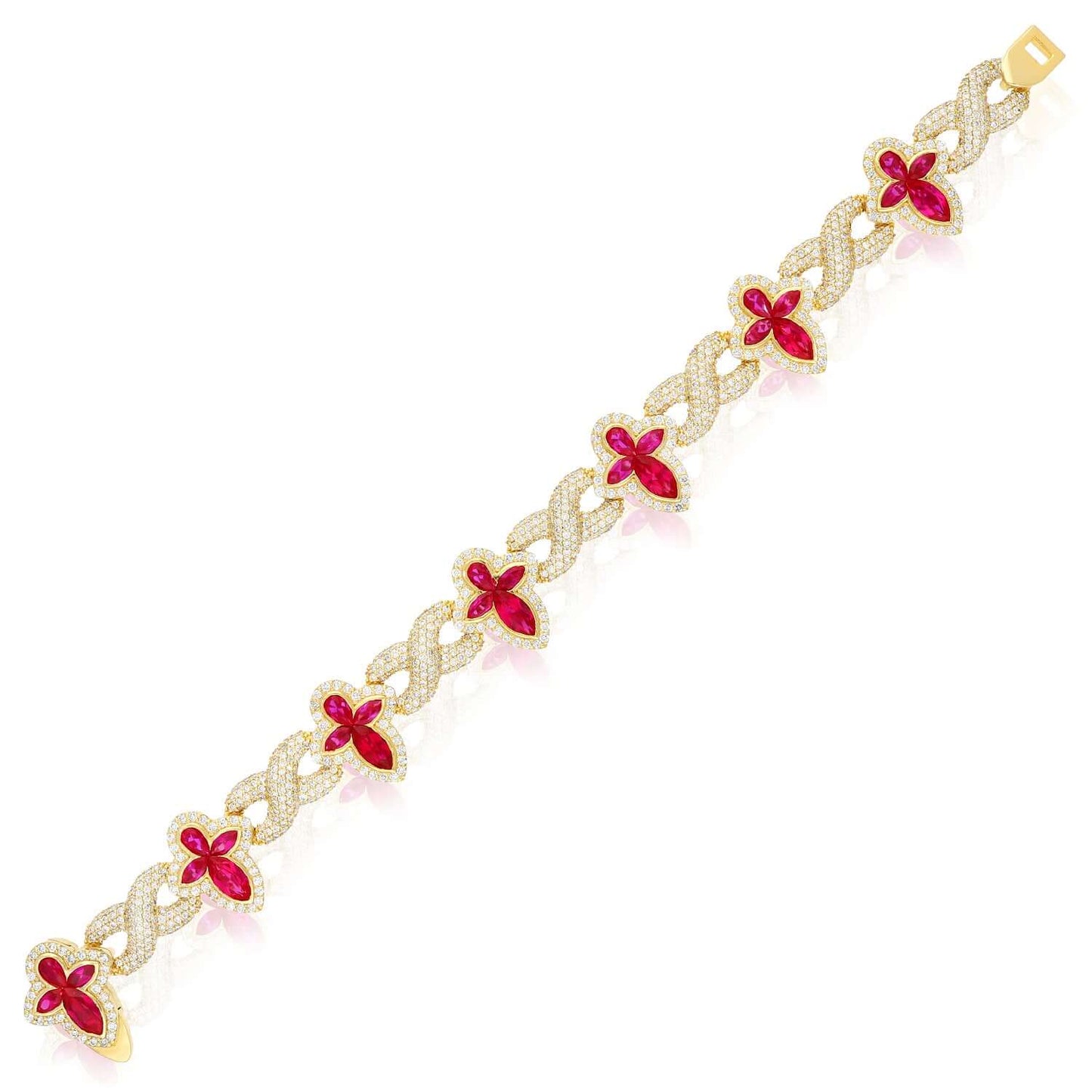 6.25CTW Real Diamond & Gemstones Real 10K Gold Cross Bracelet 7.5"