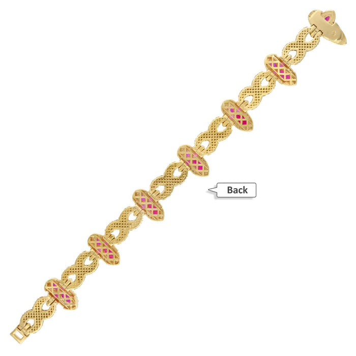 6.25CTW Natural Diamond & Gemstones 10K Yellow Gold Cross Bracelet (Solid Links) 7.5" - WJD Exclusives