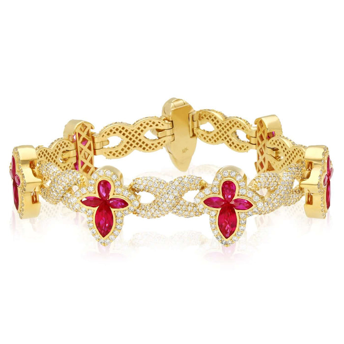 6.25CTW Natural Diamond & Gemstones 10K Yellow Gold Cross Bracelet (Solid Links) 7.5" - WJD Exclusives