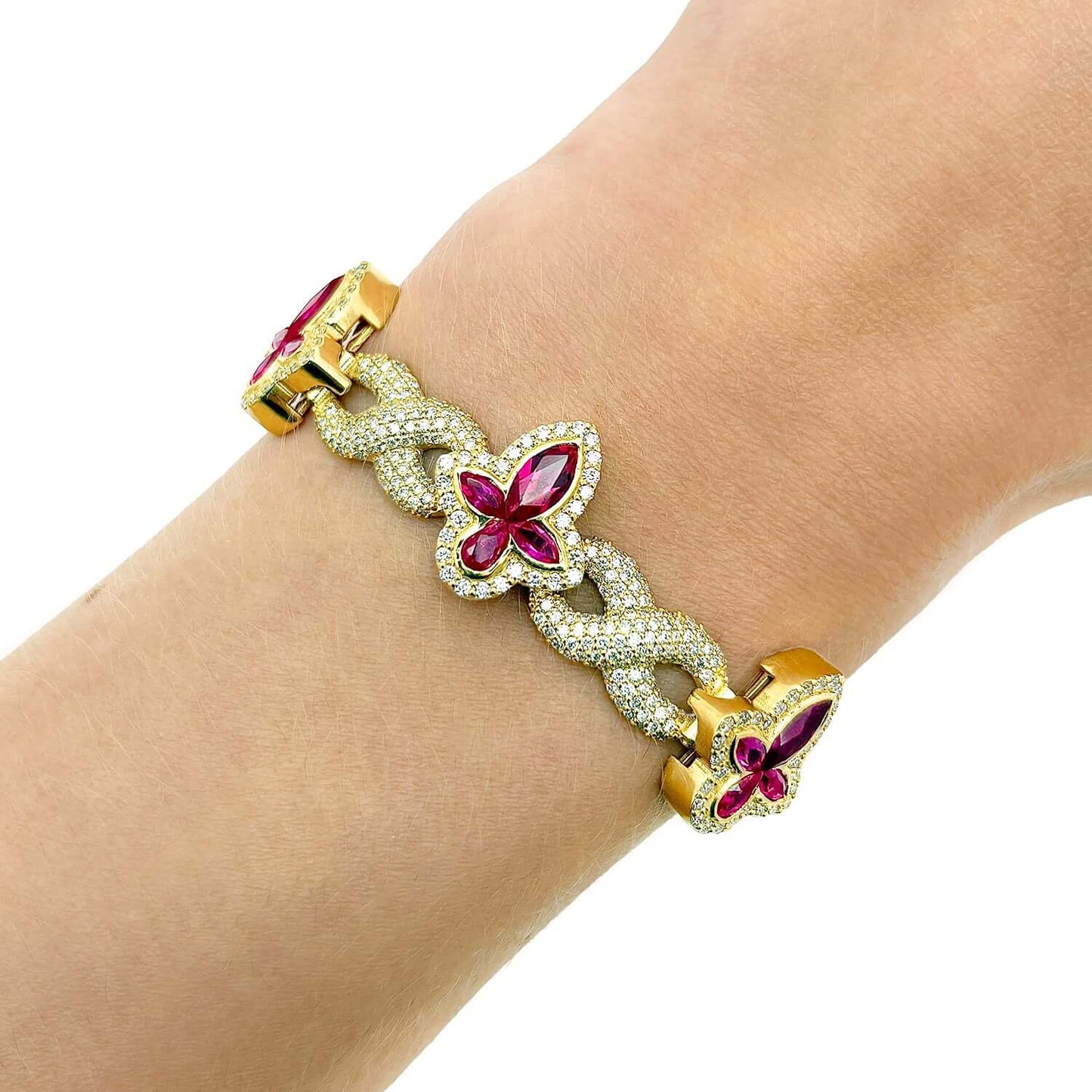 6.25CTW Real Diamond & Gemstones Real 10K Gold Cross Bracelet 7.5"