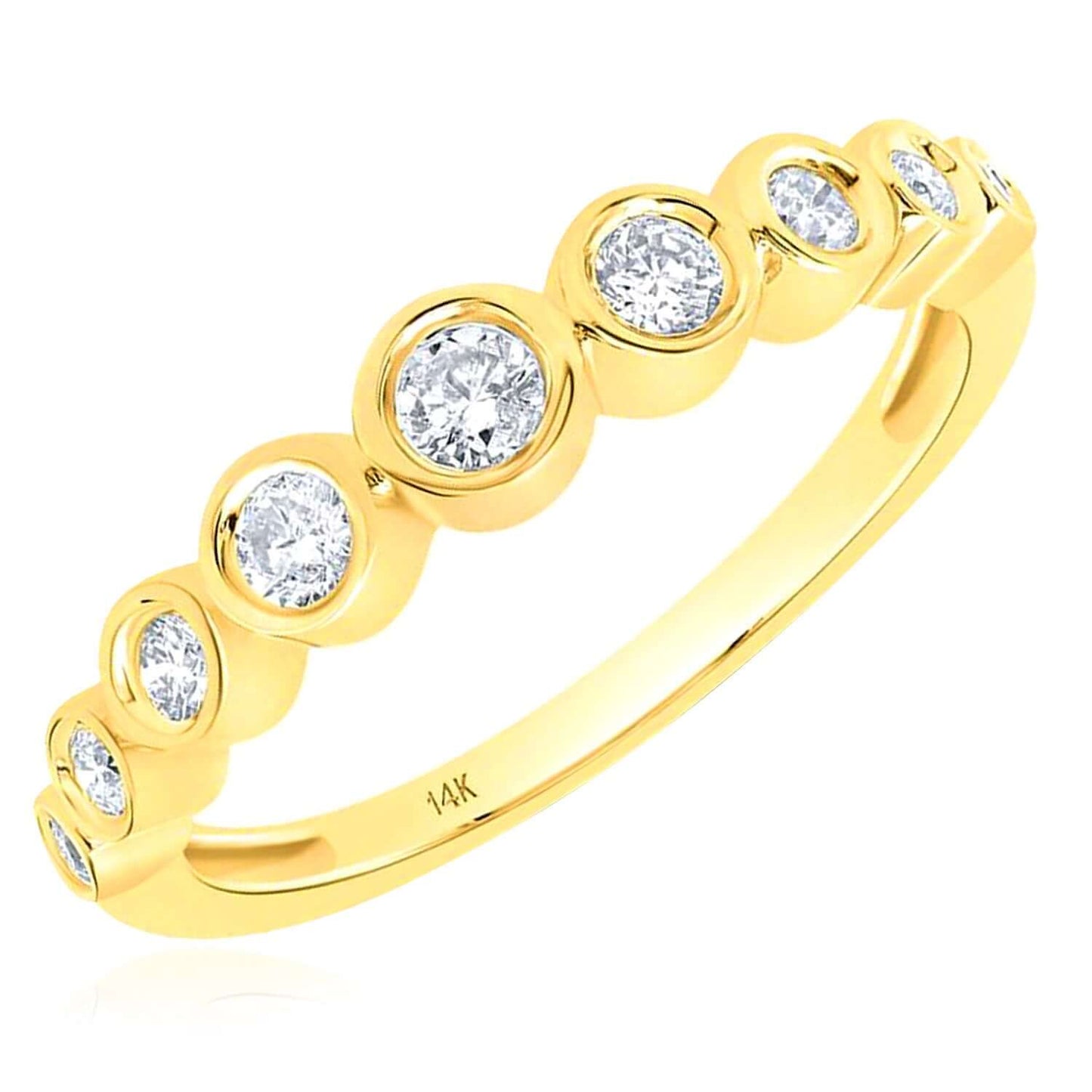 0.33CTW Real Diamond Bezel Set 14K Real Gold Stackable Ring