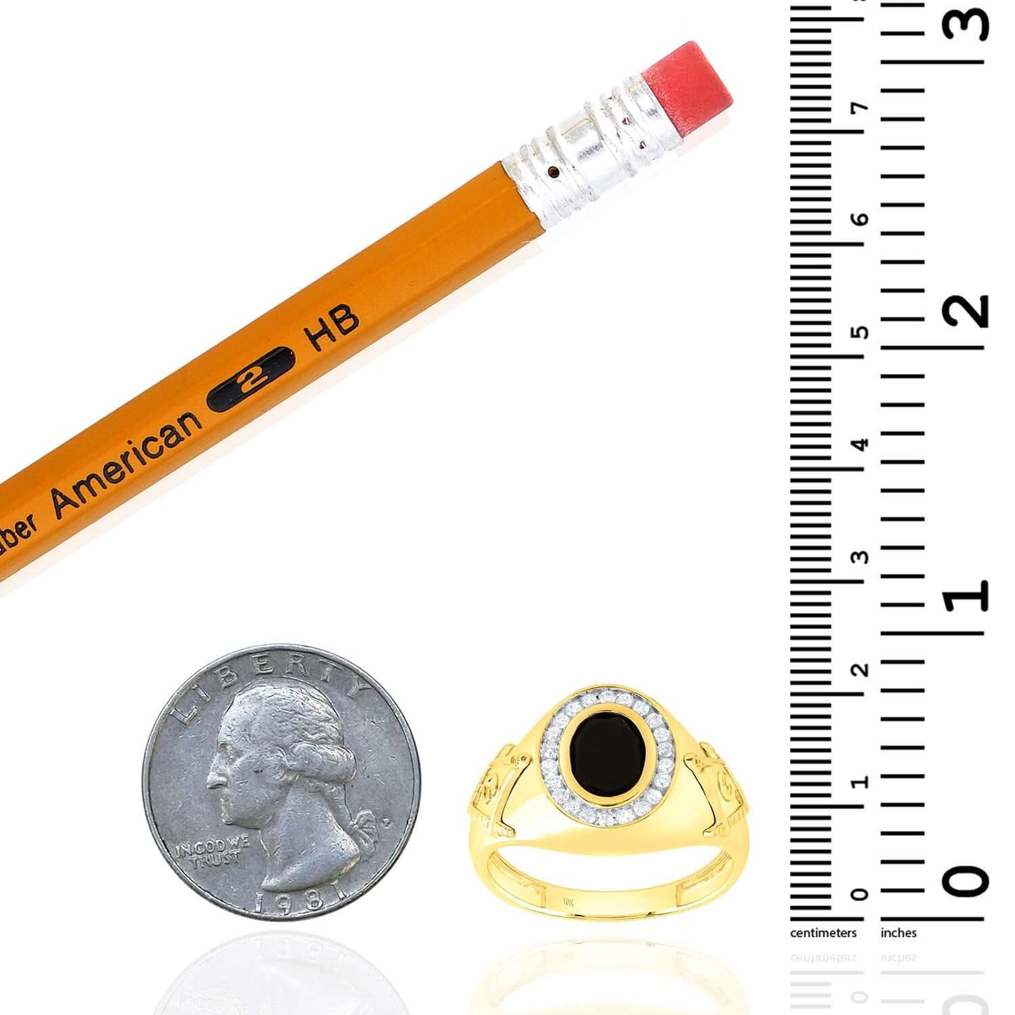 0.20CTW Real Diamond & Onyx Real 10K Gold Mason Symbol Signet Ring