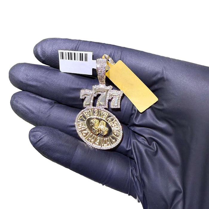 0.75CTW Natural Diamond Real 10K Gold 777 Lucky Number Casino Roulette Pendant 2" - WJD Exclusives