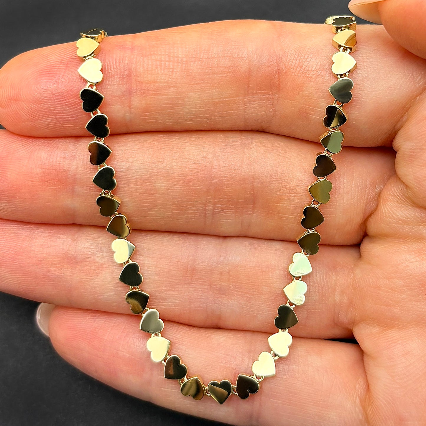 Real 14K Gold 4mm Heart Adjustable Chain Necklace 15"-16"