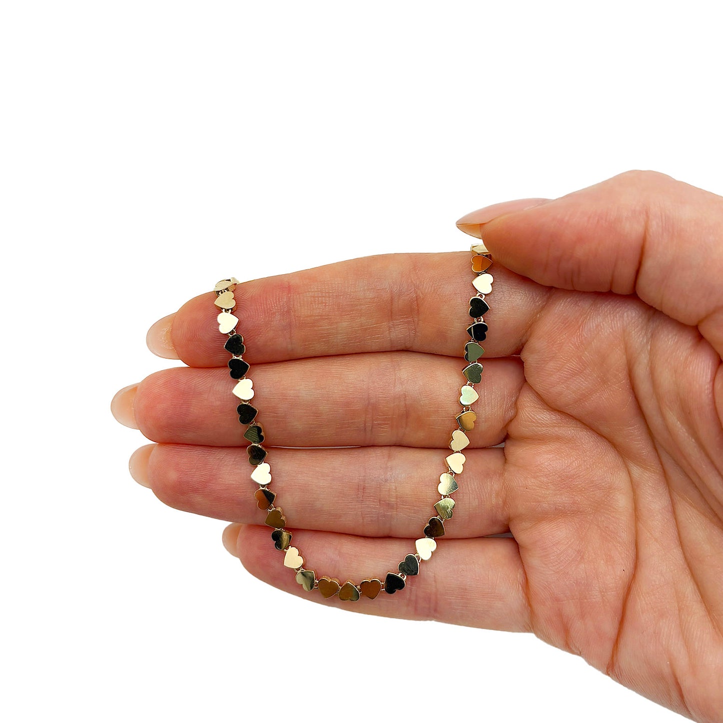 Real 14K Gold 4mm Heart Adjustable Chain Necklace 15"-16"